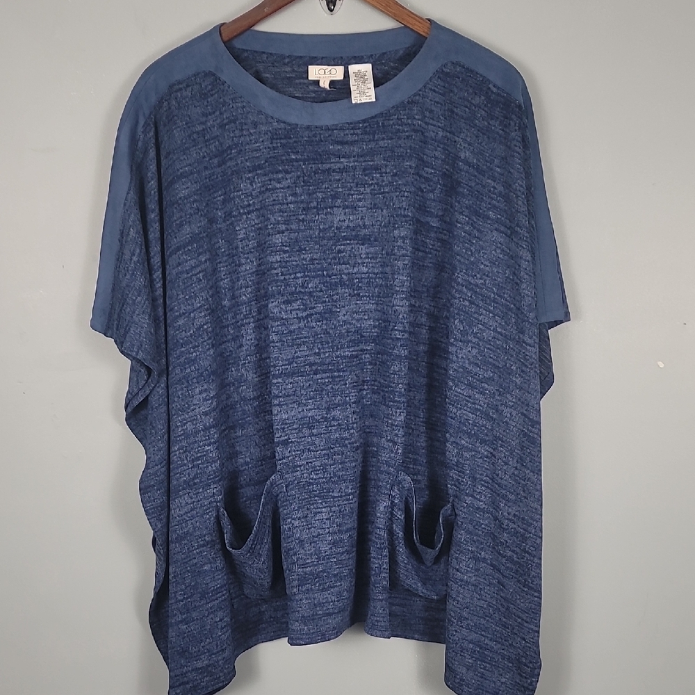 LOGO by Lori Goldstein Oversized Blue Relaxed T-Shirt with Short Sleeves